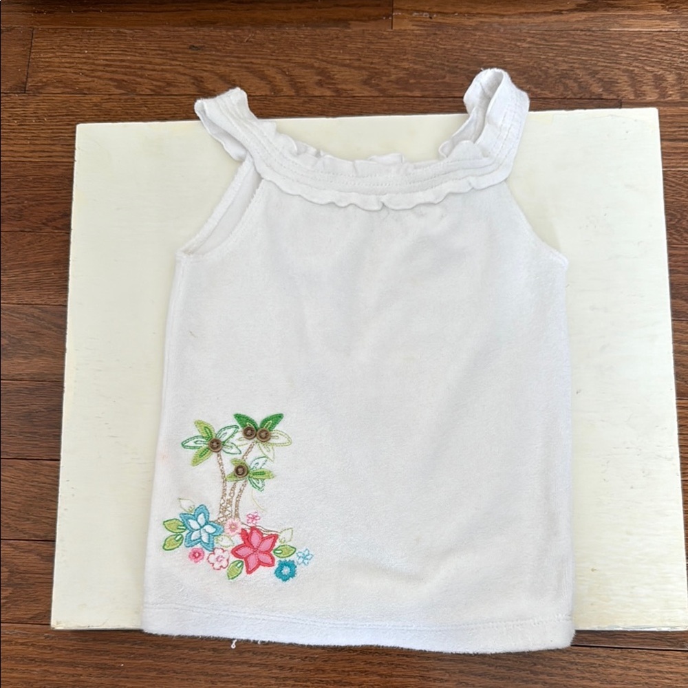 White Camisole with Floral Embroidery and Thin Straps
